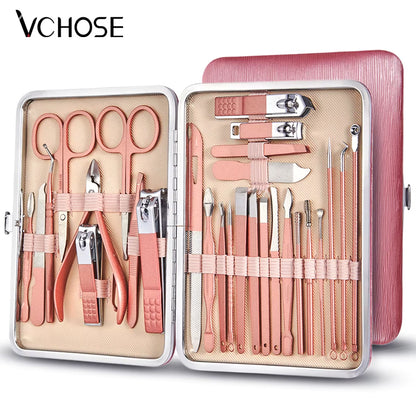 Professional Manicure & Pedicure Set – 7/16/28Pcs Stainless Steel Grooming Tools with Travel Case 