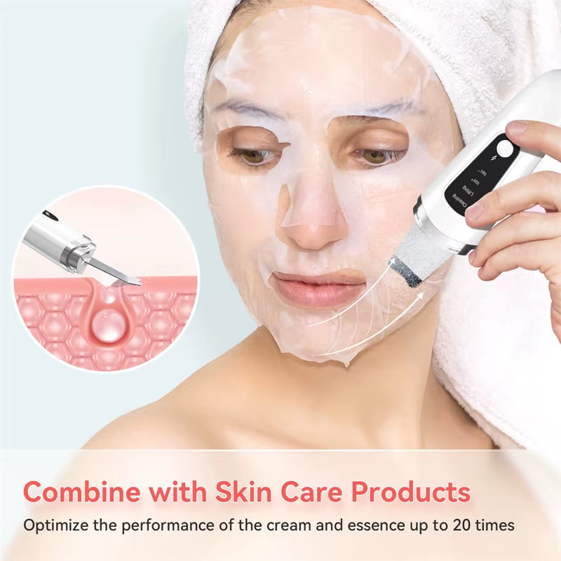 Ultrasonic Facial Skin Scrubber & Blackhead Remover – Deep Pore Cleansing Spatula Exfoliator for Glowing, Smooth Skin”