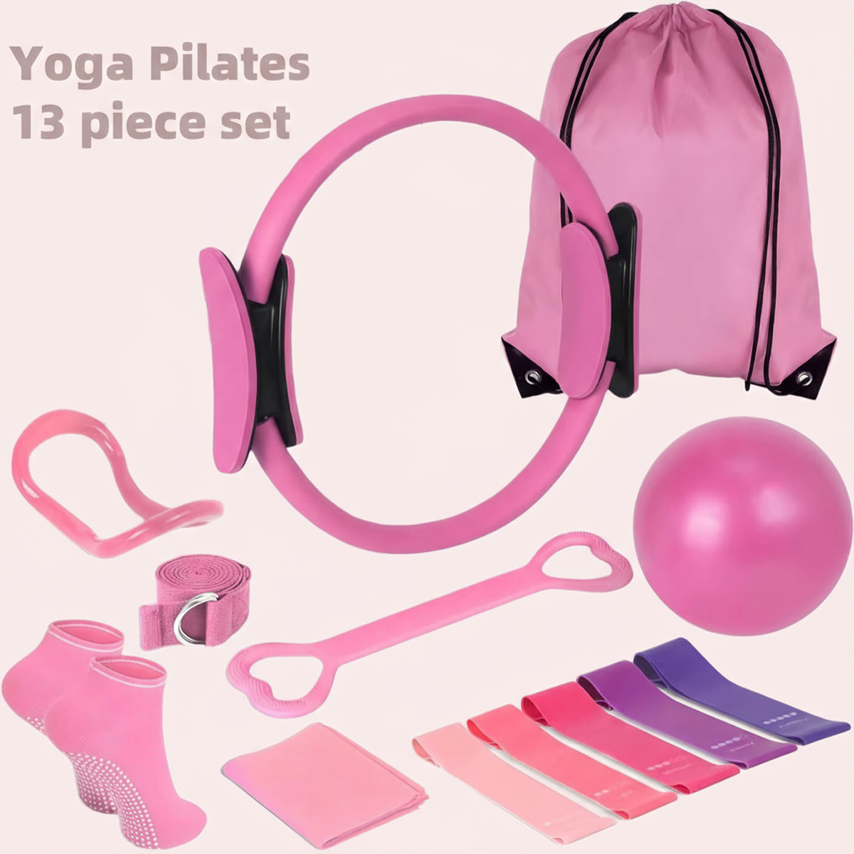 13PCS Pilates Equipment Set – Pilates Ring, Resistance Bands, Yoga Ball & Fitness Accessories for Full Body Home Workouts
