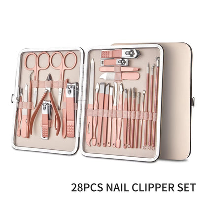Professional Manicure & Pedicure Set – 7/16/28Pcs Stainless Steel Grooming Tools with Travel Case 