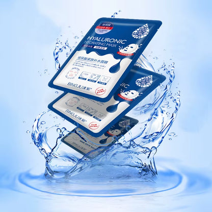 10 Pieces Hyaluronic Acid Facial Mask Sheet Pores Moisturizing Oil-Control Anti-Aging Replenishment Whitening Face Care