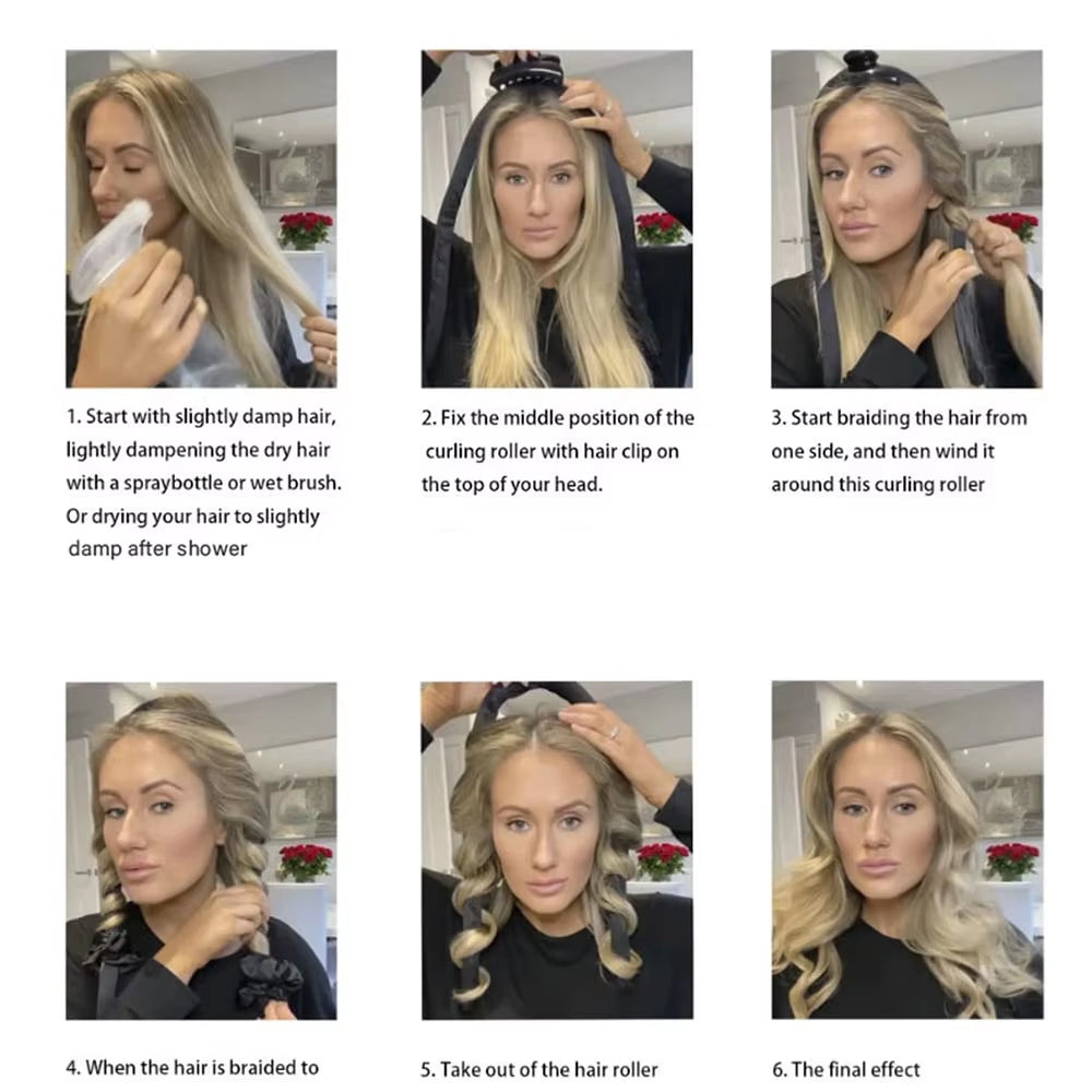 Silk Heatless Curling Rod Headband | No-Heat Hair Curler Ribbon for Effortless Overnight Curls | Soft Sleep-In Hair Styling Tool