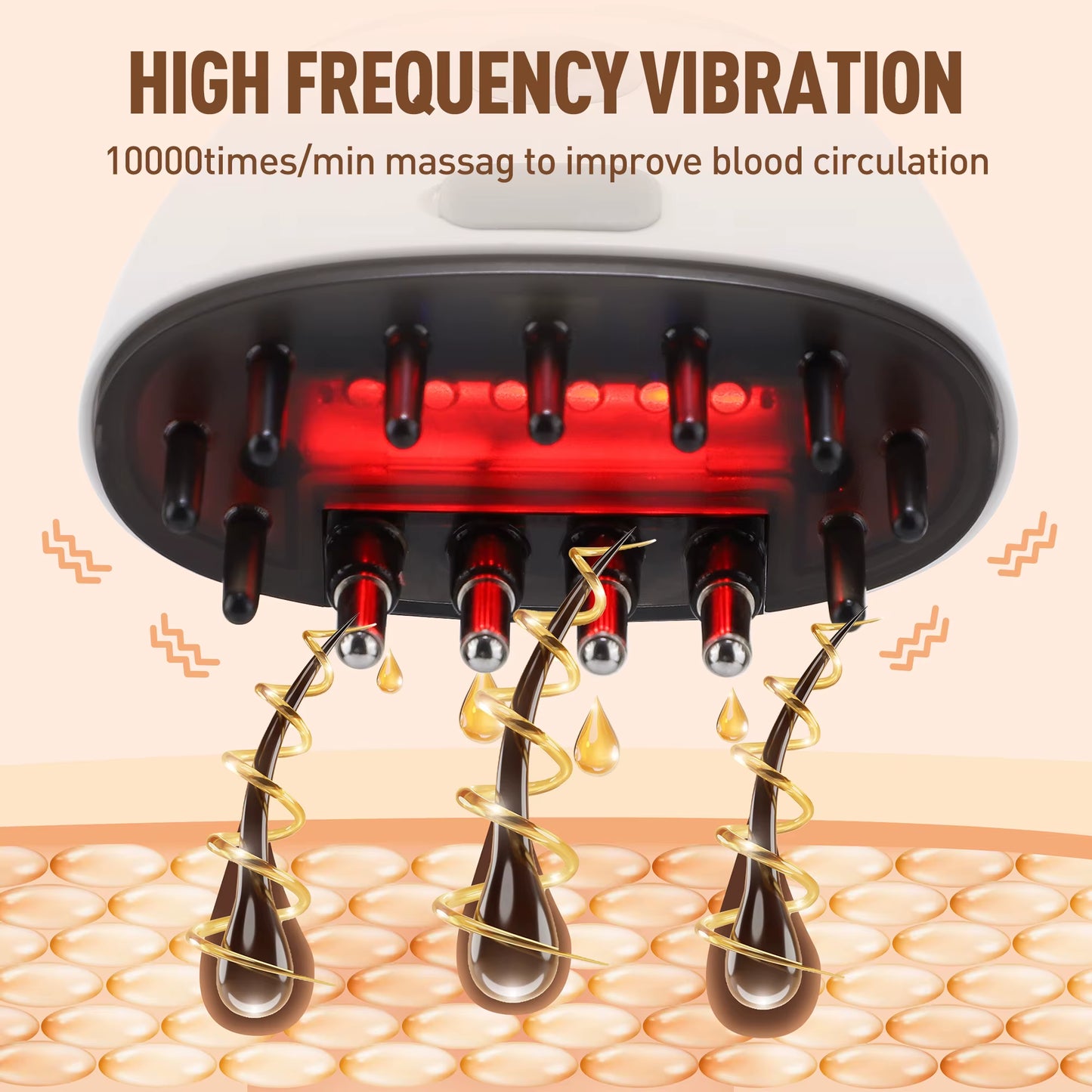 Red Light Therapy Hair Growth Comb – Electric Vibration Scalp Massager with Liquid Applicator