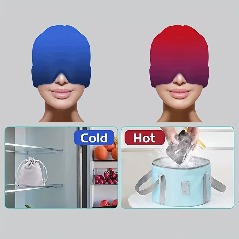 Hot & Cold Gel Head Massager Cap – Migraine & Headache Relief Hat with Eye Mask for Stress, Sinus & Pain Therapy