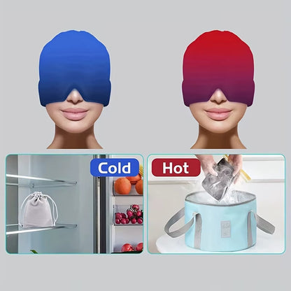 Hot & Cold Gel Head Massager Cap – Migraine & Headache Relief Hat with Eye Mask for Stress, Sinus & Pain Therapy