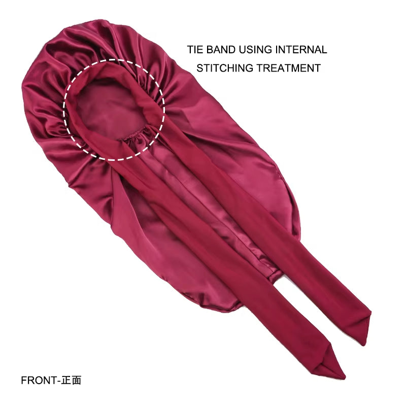 Long Satin Sleep Bonnet for Women – Silky Hair Cap with Stretchy Tie Band for Braids, Curly  & Straight Hair