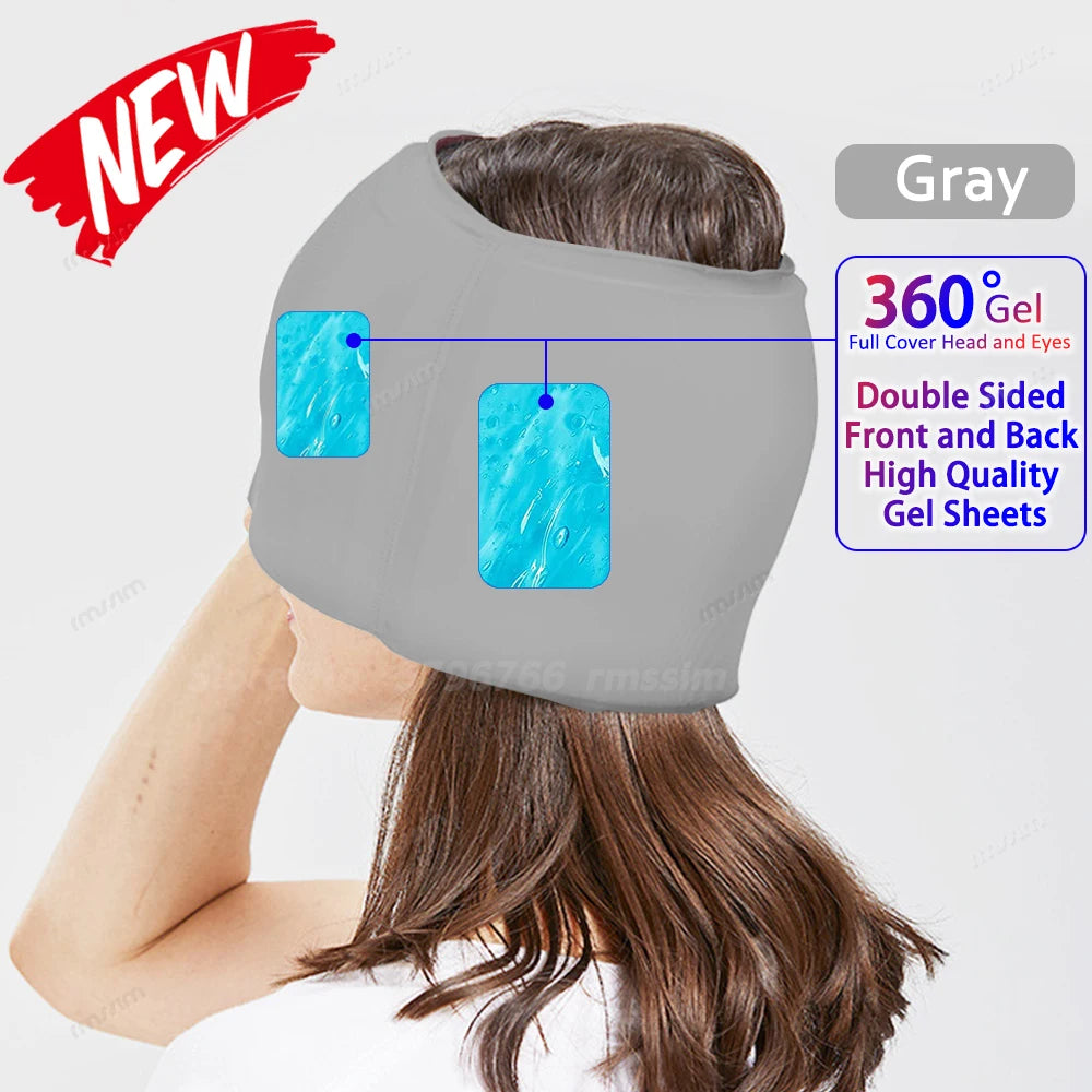 Hot & Cold Gel Head Massager Cap – Migraine & Headache Relief Hat with Eye Mask for Stress, Sinus & Pain Therapy