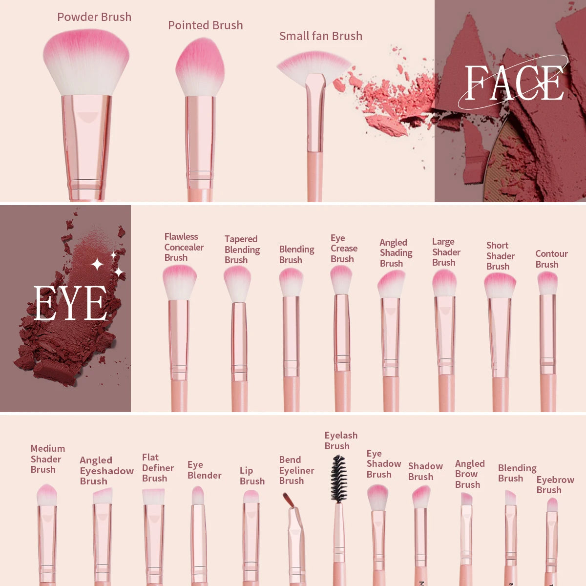 27Pcs Professional Makeup Brush & Puff Set – Foundation, Contour & Blush Brushes with Triangle Powder Puff, Remover Pads & Travel Bag