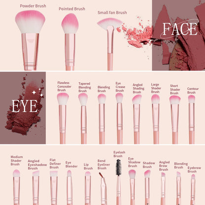 27Pcs Professional Makeup Brush & Puff Set – Foundation, Contour & Blush Brushes with Triangle Powder Puff, Remover Pads & Travel Bag