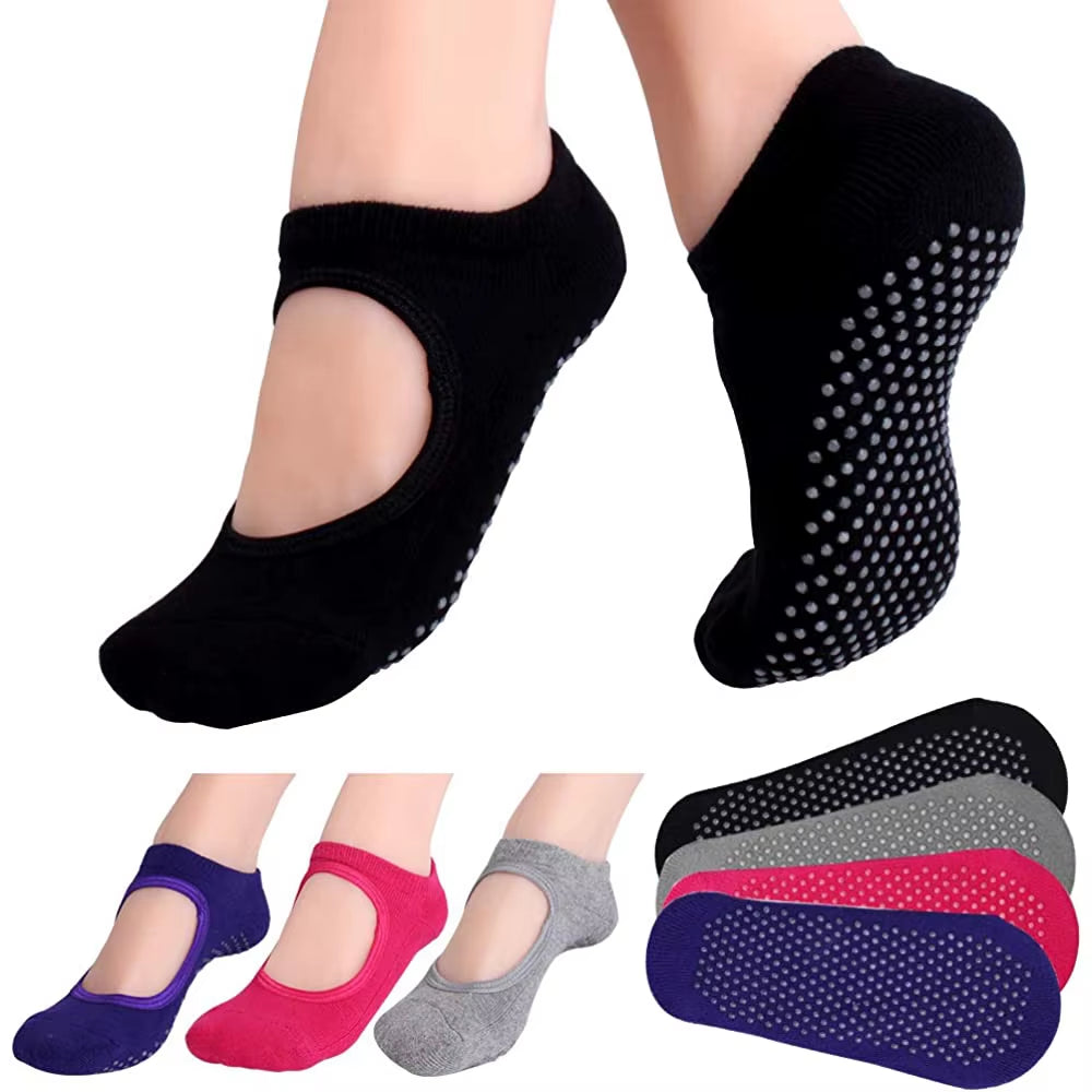 Women’s Non-Slip Backless Pilates & Yoga Socks – Breathable Cotton Grip Socks for Gym, Dance & Workout