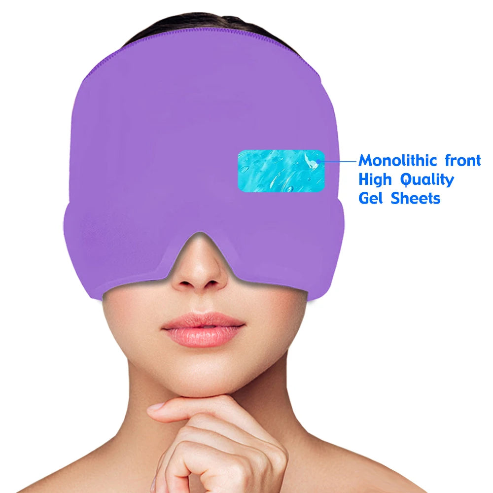 Hot & Cold Gel Head Massager Cap – Migraine & Headache Relief Hat with Eye Mask for Stress, Sinus & Pain Therapy