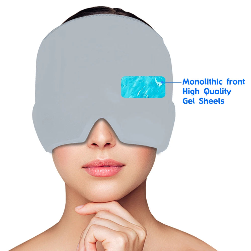 Hot & Cold Gel Head Massager Cap – Migraine & Headache Relief Hat with Eye Mask for Stress, Sinus & Pain Therapy
