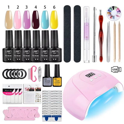 All-in-One Nail Gel Polish Kit with UV Lamp – Soak Off Gel Nail Set for DIY Manicure & Nail Art