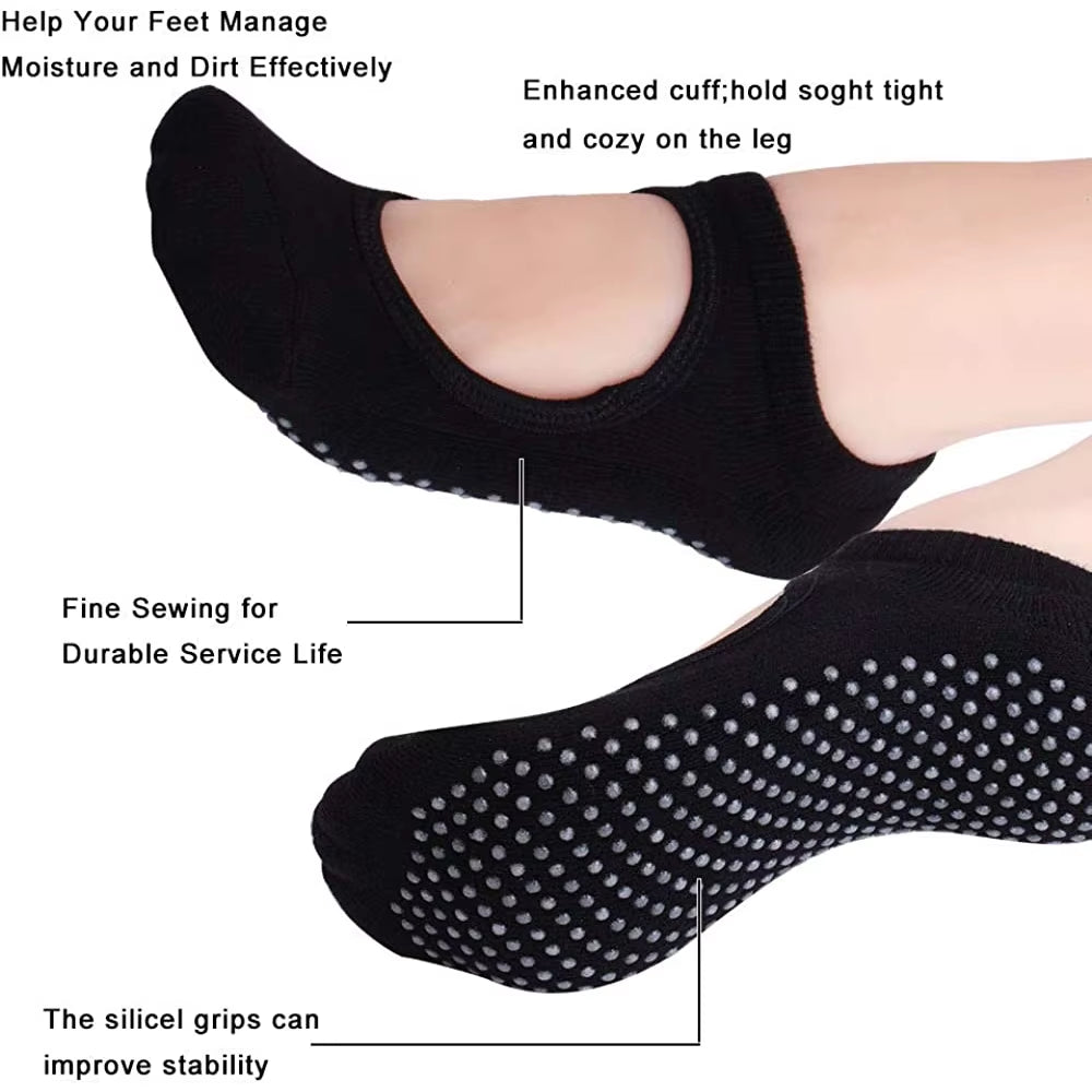 Women’s Non-Slip Backless Pilates & Yoga Socks – Breathable Cotton Grip Socks for Gym, Dance & Workout