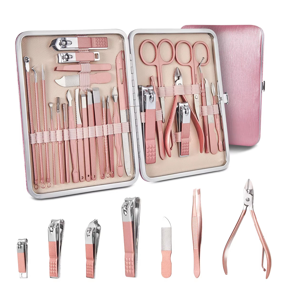 Professional Manicure & Pedicure Set – 7/16/28Pcs Stainless Steel Grooming Tools with Travel Case 
