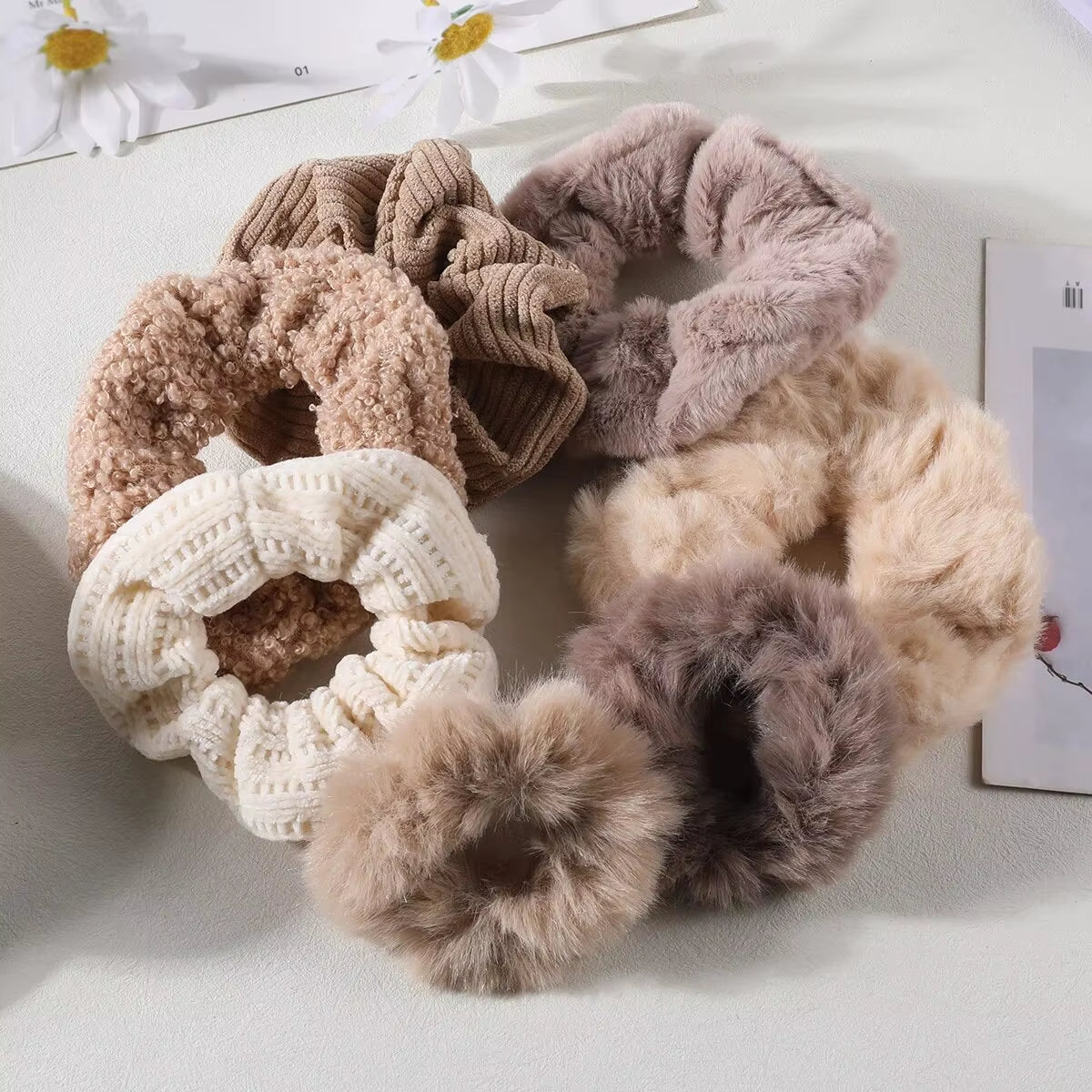 7-Piece Plush Hair Scrunchies Set – Soft Hair Ties for Women & Girls perfect for Winter