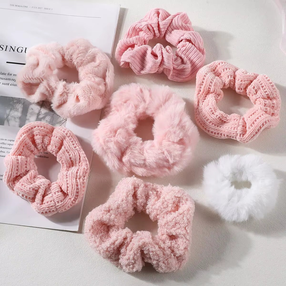 7-Piece Plush Hair Scrunchies Set – Soft Hair Ties for Women & Girls perfect for Winter