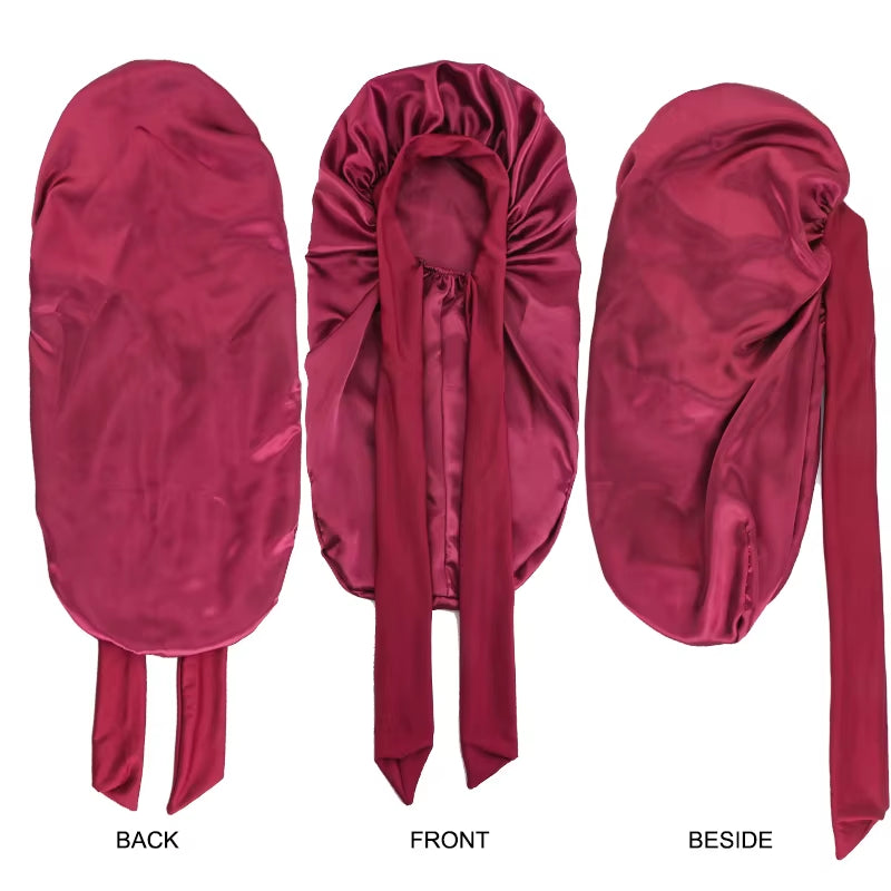 Long Satin Sleep Bonnet for Women – Silky Hair Cap with Stretchy Tie Band for Braids, Curly  & Straight Hair